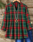 Plaid Print Henley Babydoll Tunic