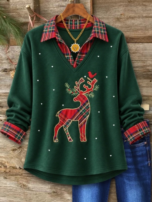 Christmas Reindeer Applique Embroidery Top