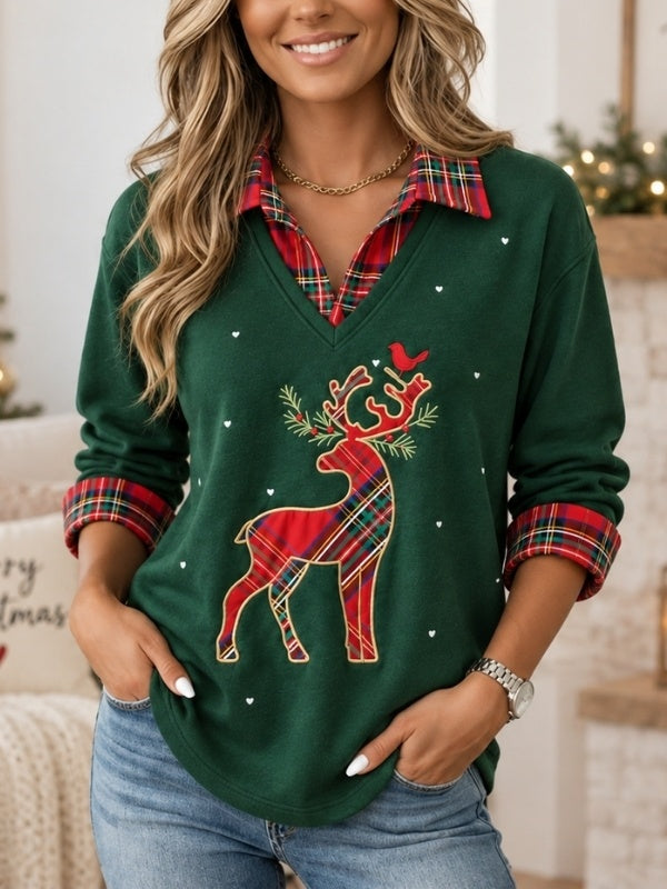 Christmas Reindeer Applique Embroidery Top