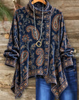 Paisley Print Cowl Neck Asymmetrical Tunic