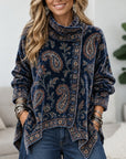 Paisley Print Cowl Neck Asymmetrical Tunic