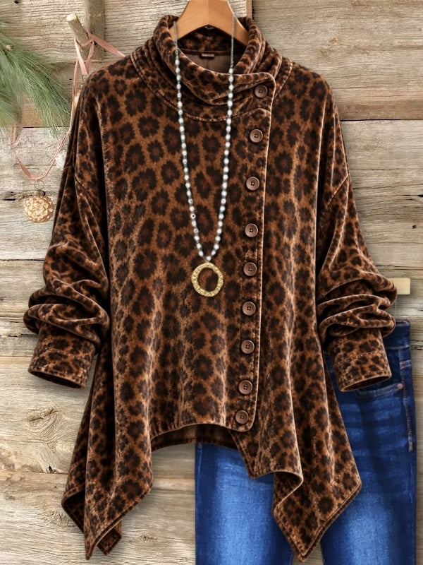Leopard Print Velvet Asymmetrical Tunic