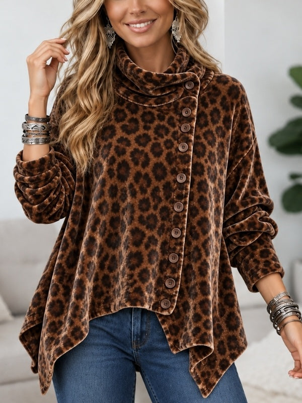 Leopard Print Velvet Asymmetrical Tunic