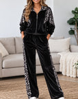 Leopard Patchwork Velvet Zip Up Tracksuit