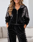 Leopard Patchwork Velvet Zip Up Tracksuit
