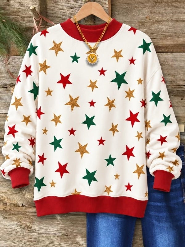 Christmas Star Print Mock Neck Sweatshirt