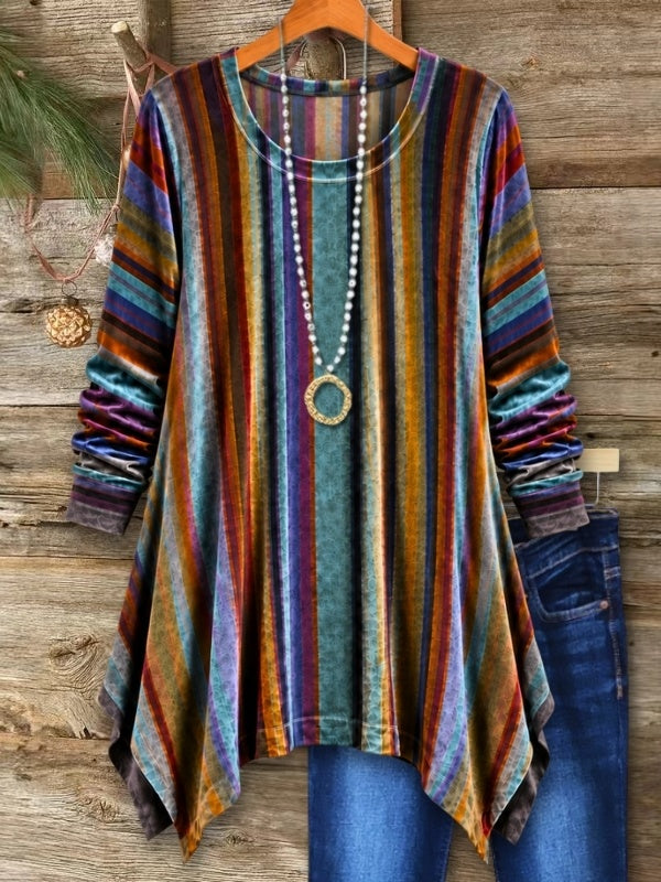 Multicolor Striped Asymmetrical Tunic