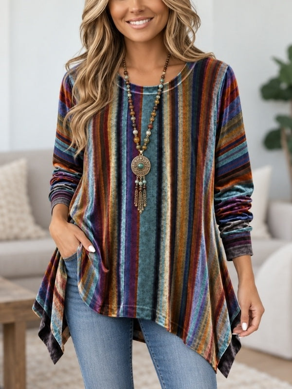 Multicolor Striped Asymmetrical Tunic