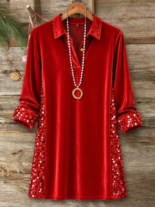 Sequin Patchwork Velvet Midi Dress