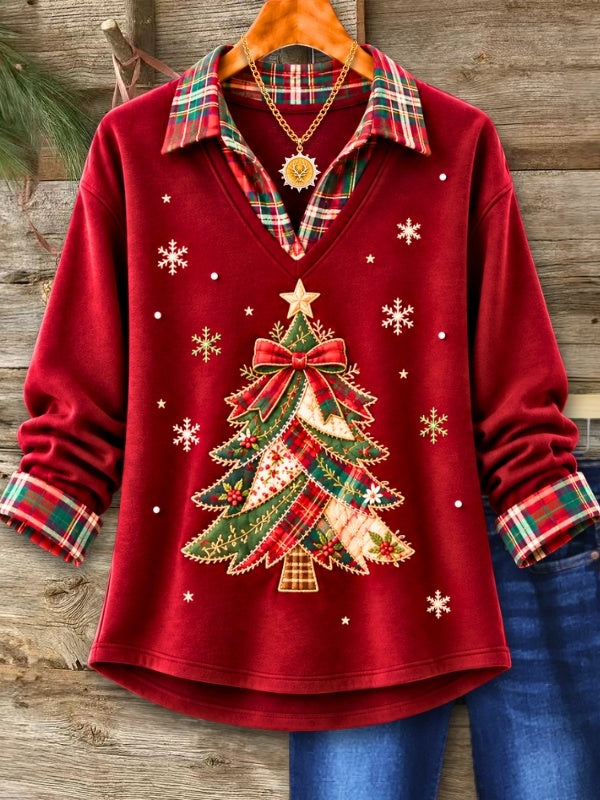 Christmas Embroidery Plaid Tunic