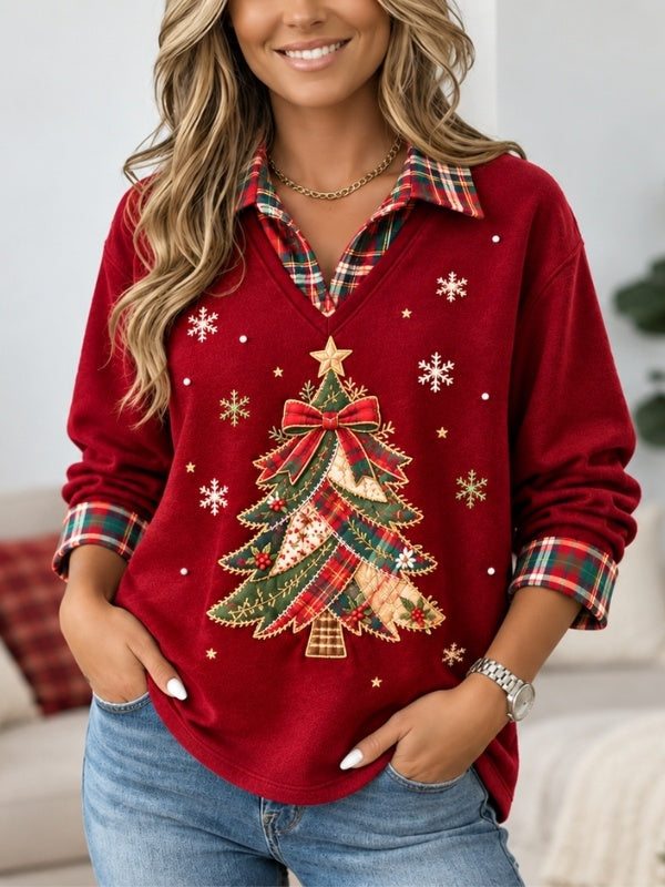 Christmas Embroidery Plaid Tunic