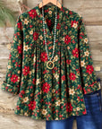 Christmas Floral Pleated Babydoll Top