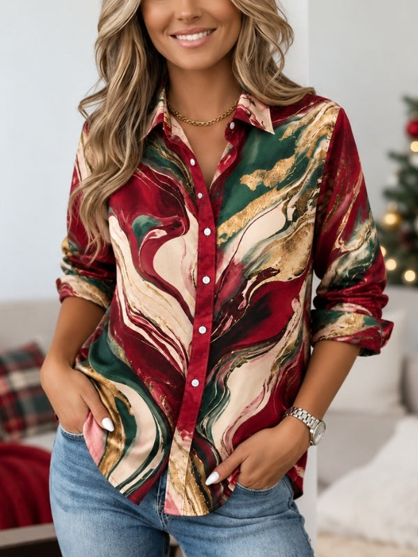 Marble Print Button Down Shirt