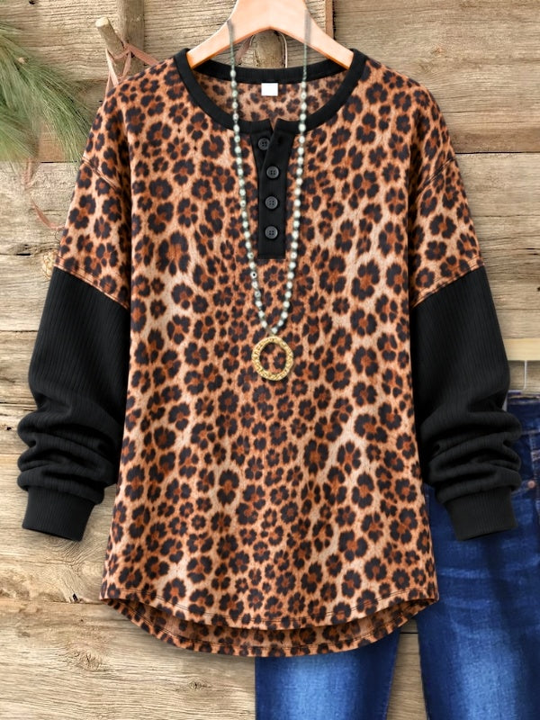 Leopard Print Henley Tunic