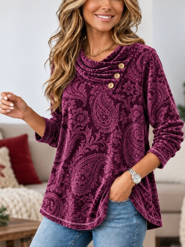 Paisley Velvet Cowl Neck Tunic