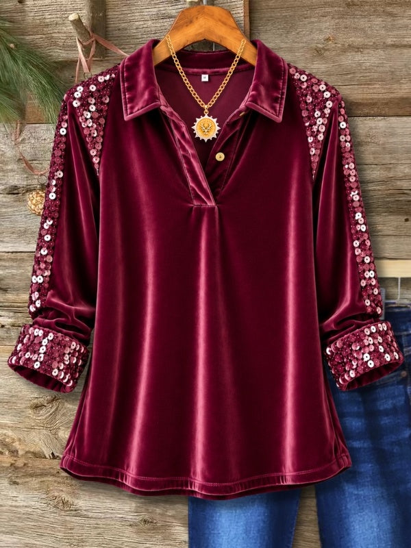 Sequin Velvet Collared Tunic