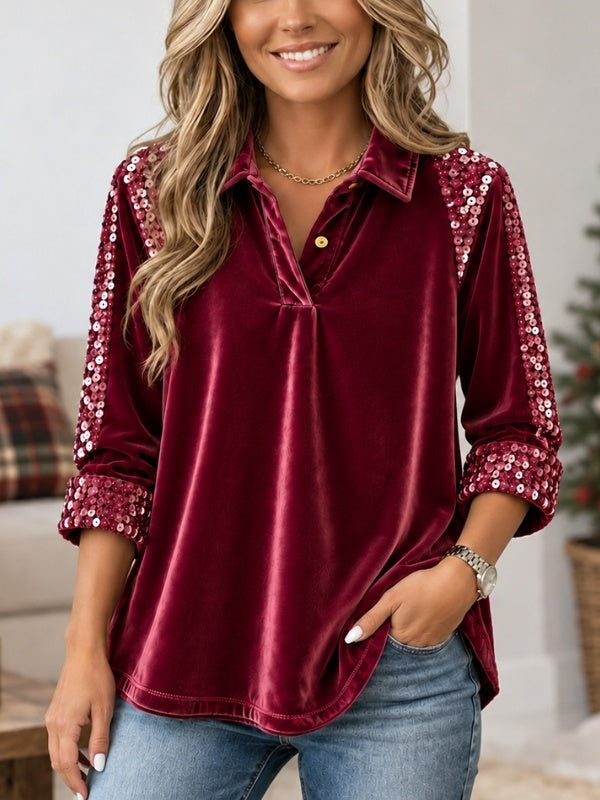 Sequin Velvet Collared Tunic
