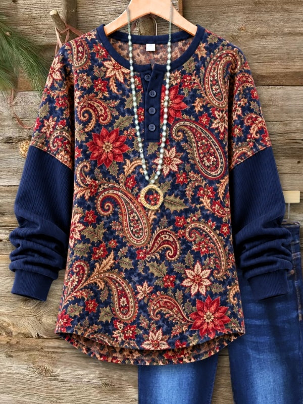 Paisley Floral Print Henley Tunic