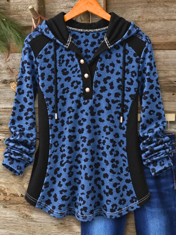 Blue Leopard Print Hooded Tunic