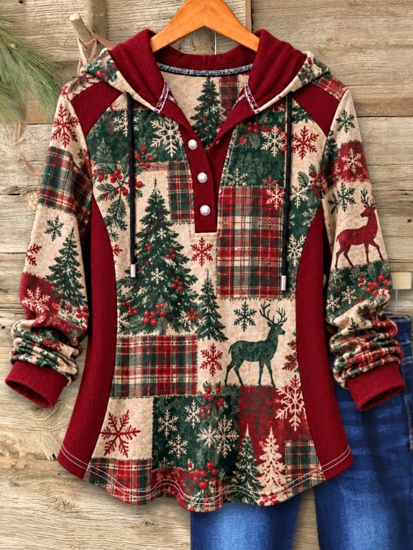 Christmas Patchwork Hooded Tunic