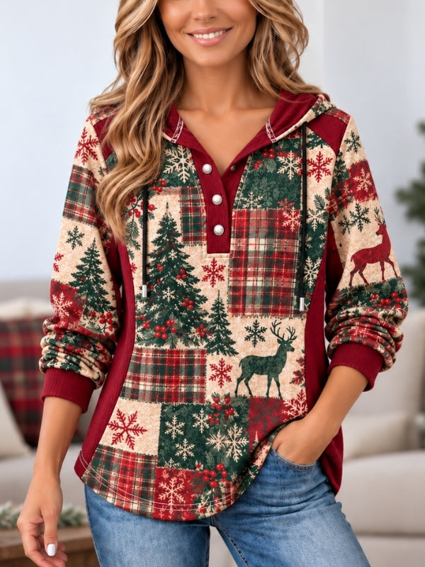 Christmas Patchwork Hooded Tunic