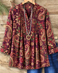 Christmas Paisley Print Pleated Babydoll Top