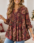 Christmas Paisley Print Pleated Babydoll Top