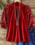 Red Velvet Sequin Puff Sleeve Top