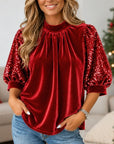 Red Velvet Sequin Puff Sleeve Top