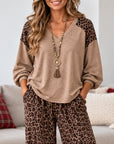 Leopard Patchwork V Neck Two Piece Set