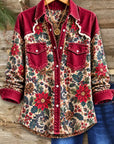 Floral Print Denim Patchwork Shirt