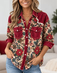 Floral Print Denim Patchwork Shirt