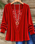 Sequin Insert V Neck Velvet Tunic Top