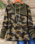 Camo Button Cowl Neck Waffle Tunic