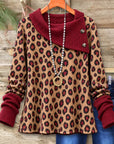 Leopard Button Cowl Neck Waffle Tunic
