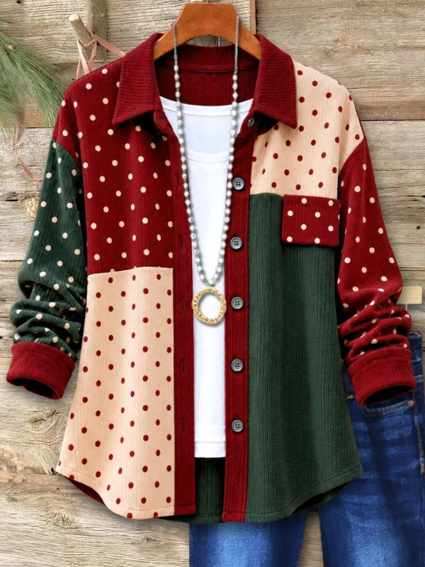 Polka Dot Corduroy Patchwork Shacket