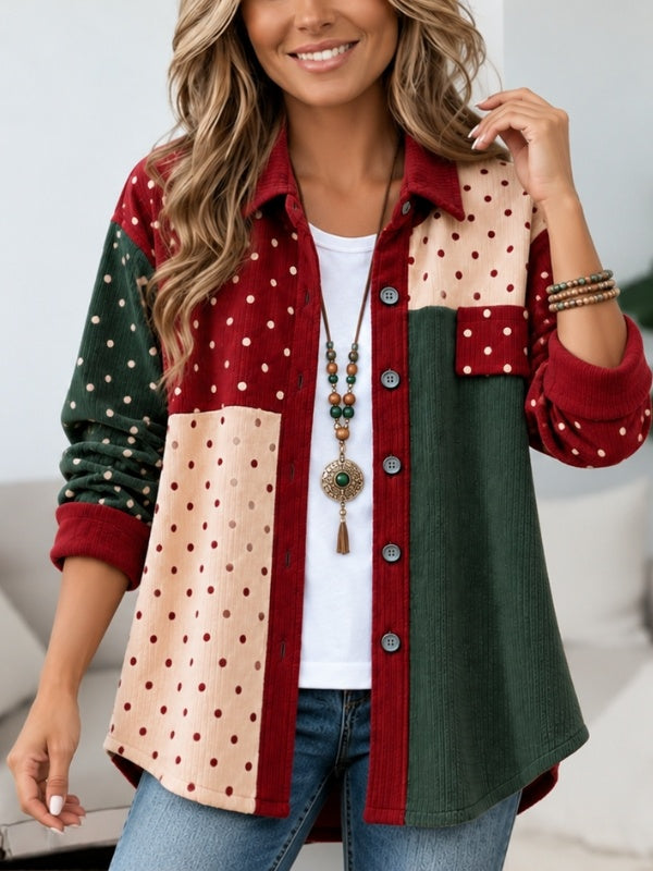 Polka Dot Corduroy Patchwork Shacket