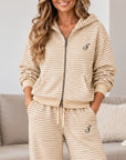 Striped Embroidery Zip Hoodie Pants Set