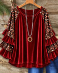 Sequin Patchwork Velvet Ruffle Sleeve Top