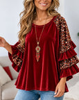 Sequin Patchwork Velvet Ruffle Sleeve Top