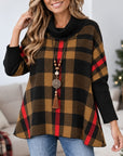 Plaid Cowl Neck Ribbed Sleeve Sweatshirt