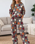 Fleece-Lined Polka Dot Sweatshirt & Wide Leg Pants Set