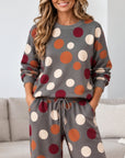 Fleece-Lined Polka Dot Sweatshirt & Wide Leg Pants Set