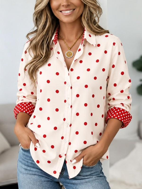 Polka Dot Button Down Collar Shirt