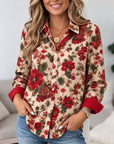 Floral Print Button Down Tunic Shirt