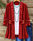 Sequin Trim Velvet Open Front Cardigan