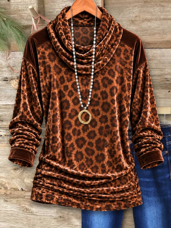 Leopard Print Velvet Cowl Neck Tunic