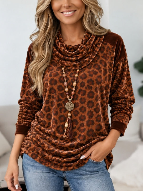 Leopard Print Velvet Cowl Neck Tunic