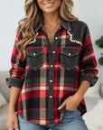 Plaid Patchwork Denim Button Down Shirt