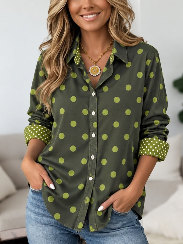 Polka Dot Button Down Tunic Shirt
